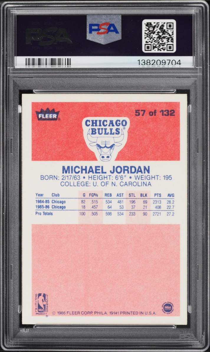 1986 Fleer Basketball Michael Jordan ROOKIE #57 PSA 8 NM-MT