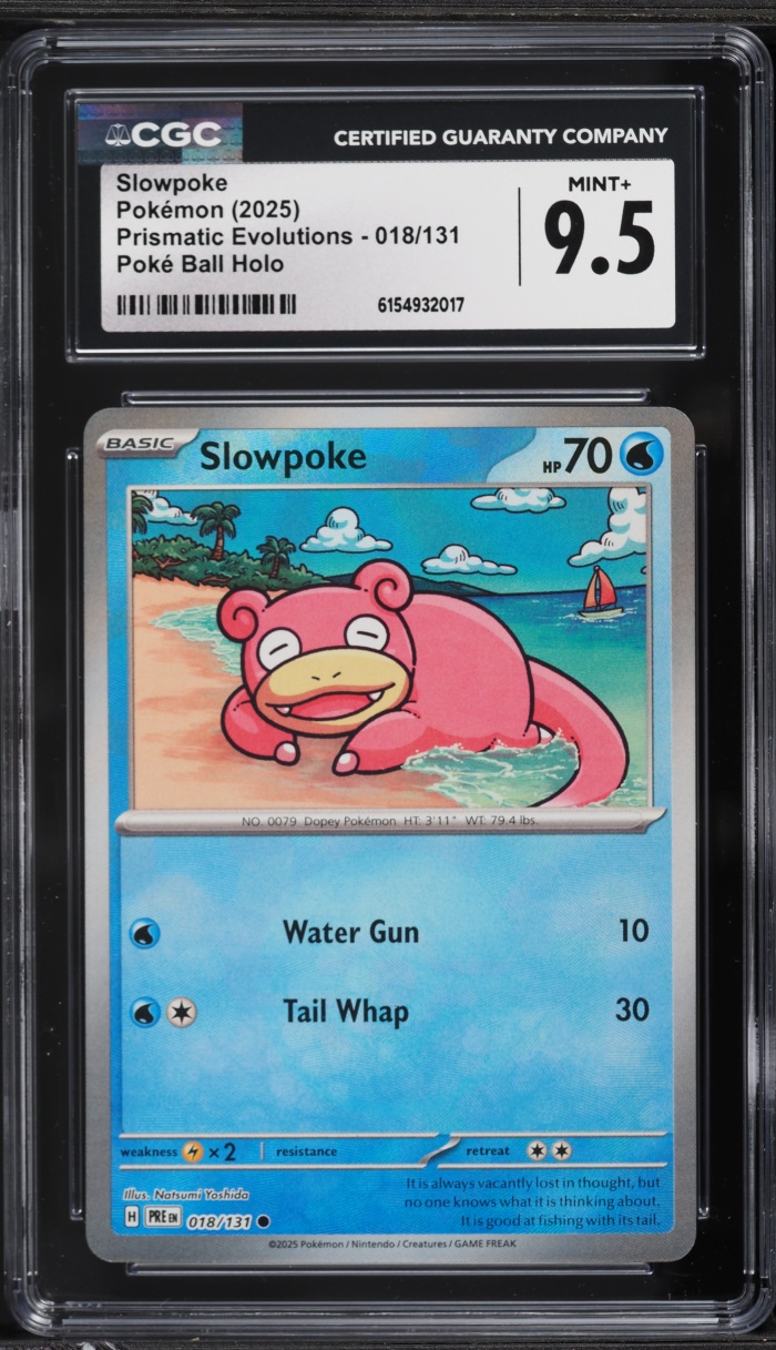 2025 Pokemon Scarlet & Violet Prismatic Evolutions Poke Ball Holo Slowpoke #18 CGC 9.5 MINT+