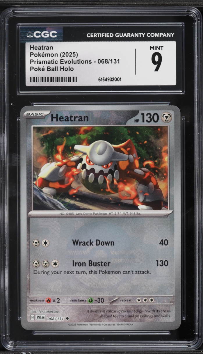 2025 Pokemon Scarlet & Violet Prismatic Evolutions Poke Ball Holo Heatran #68 CGC 9 MINT