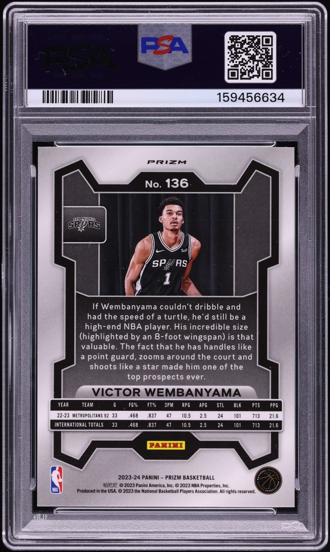 2023 Panini Prizm Silver Victor Wembanyama ROOKIE #136 PSA 10 GEM MINT
