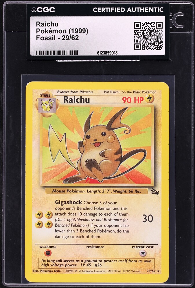 1999 Pokemon Fossil Raichu #29 CGC AUTH