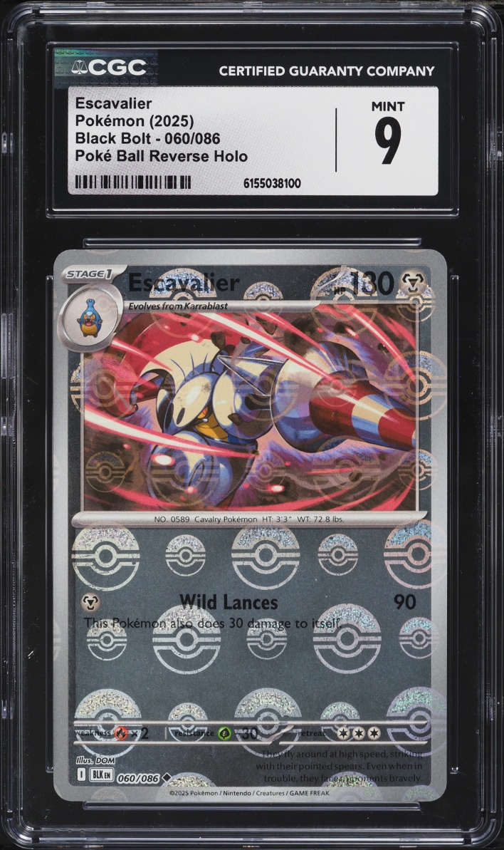 2025 Pokemon Scarlet & Violet Black Bolt Poke Ball Reverse Holo Escavalier #60 CGC 9 MINT