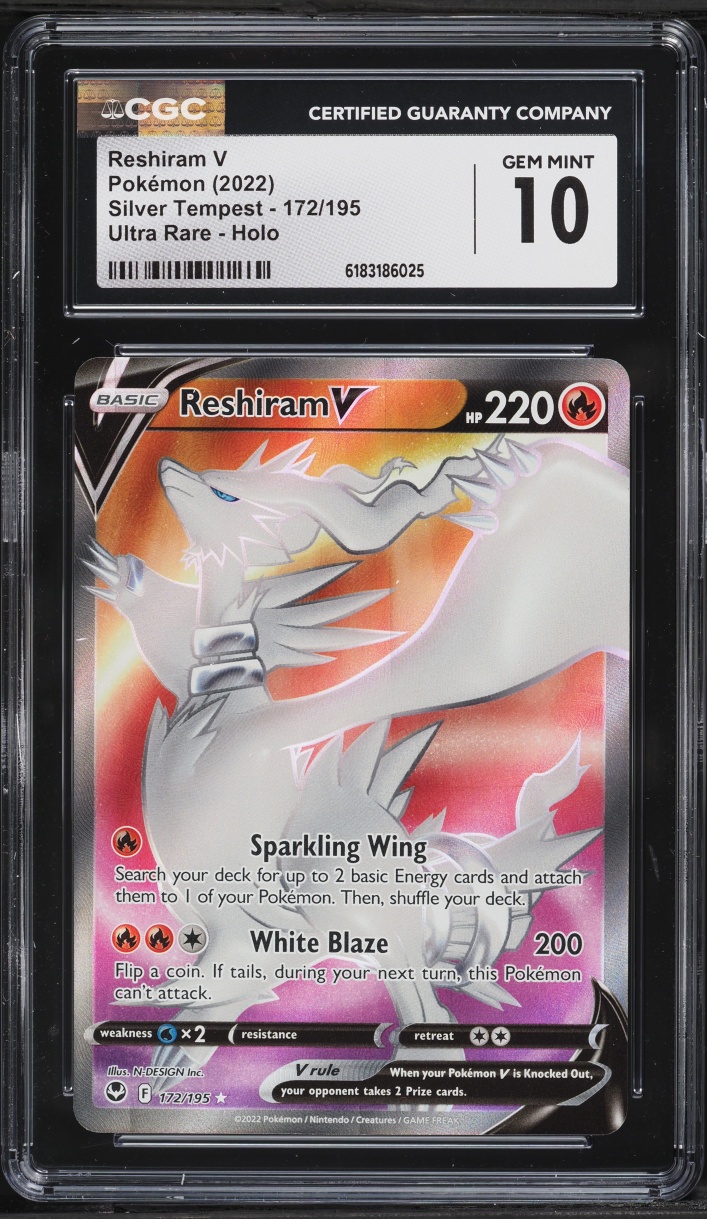 2022 Pokemon Sword & Shield Silver Tempest Full Art Reshiram V #172 CGC 10 GEM MINT