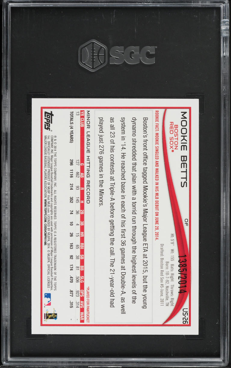 2014 Topps Update Gold Mookie Betts ROOKIE /2014 #US-26 SGC 9.5 MINT+