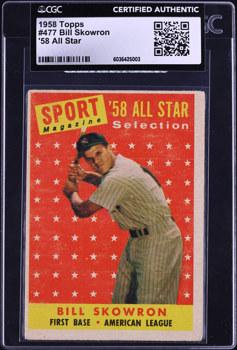 1958 Topps Bill Skowron '58 ALL STAR #477 CGC AUTH