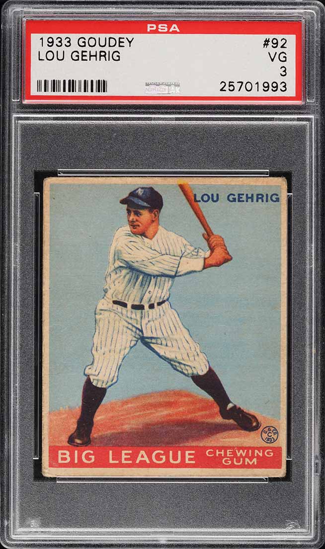 1933 Goudey Lou Gehrig #92 PSA 3 VG