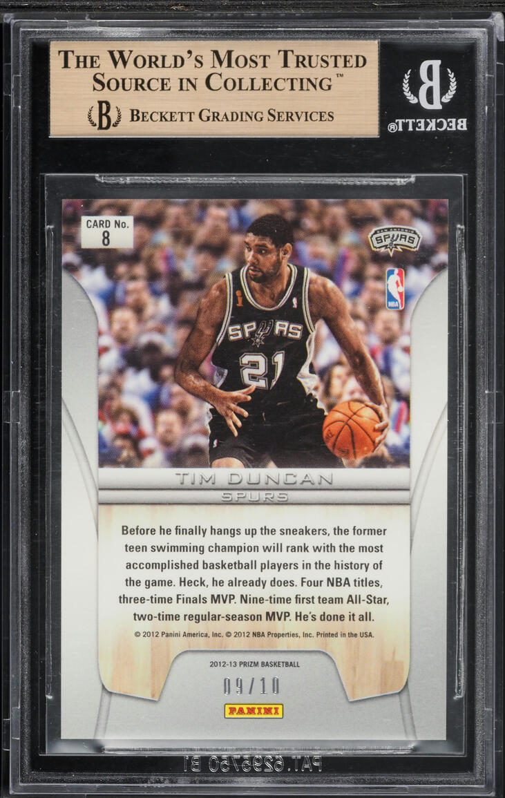 2012 Panini Prizm Finalists Gold Tim Duncan /10 #8 BGS 9.5 GEM MINT