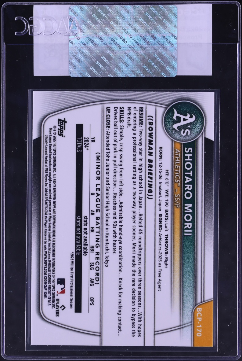 2025 Bowman Chrome Shotaro Morii PROSPECT #BCP-170 CGC AUTH
