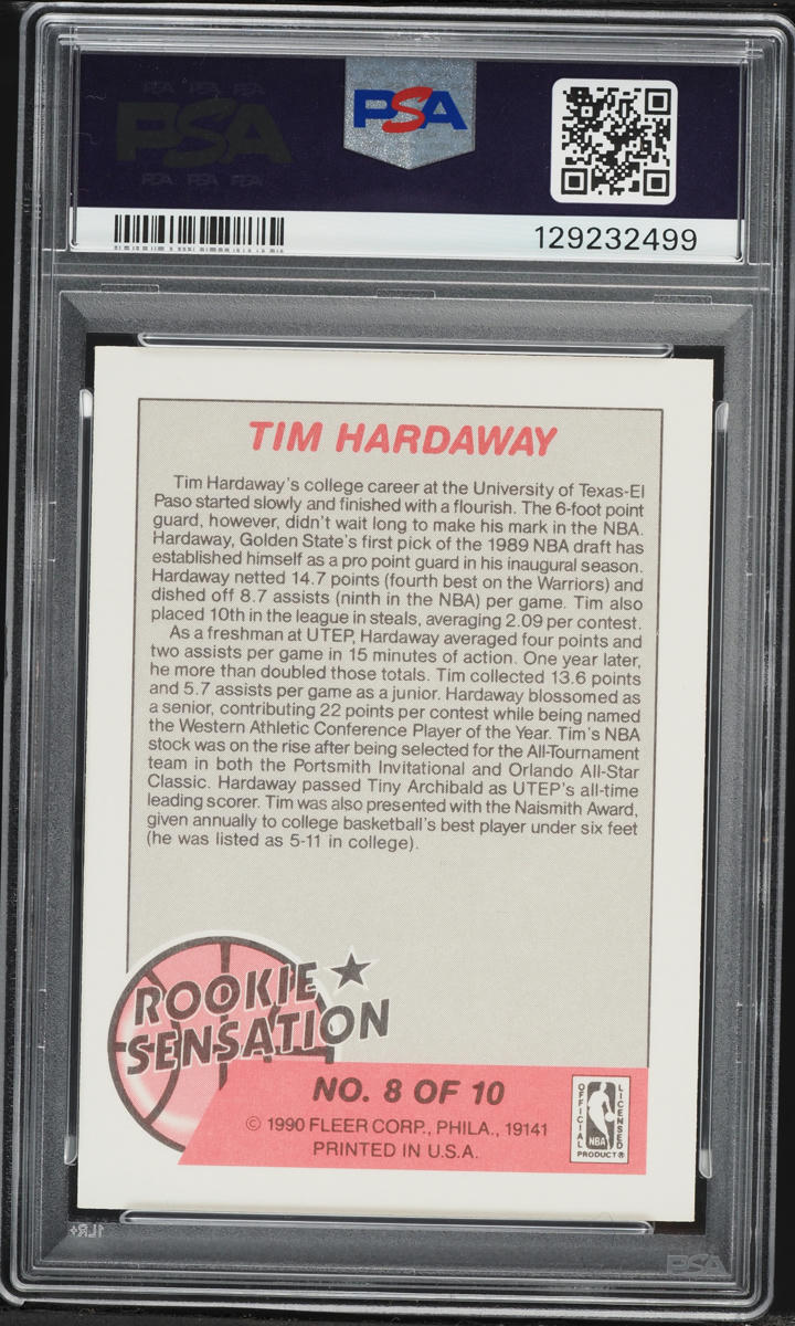 1990 Fleer Basketball Sensations Tim Hardaway ROOKIE #8 PSA 8 NM-MT