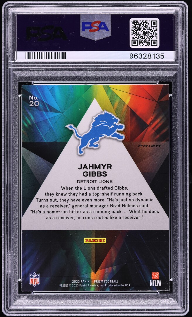 2023 Panini Prizm Prizmatic Green Jahmyr Gibbs ROOKIE #20 PSA 9 MINT