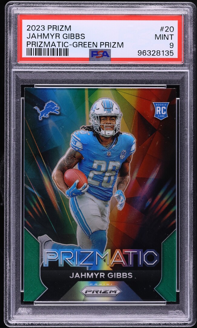2023 Panini Prizm Prizmatic Green Jahmyr Gibbs ROOKIE #20 PSA 9 MINT