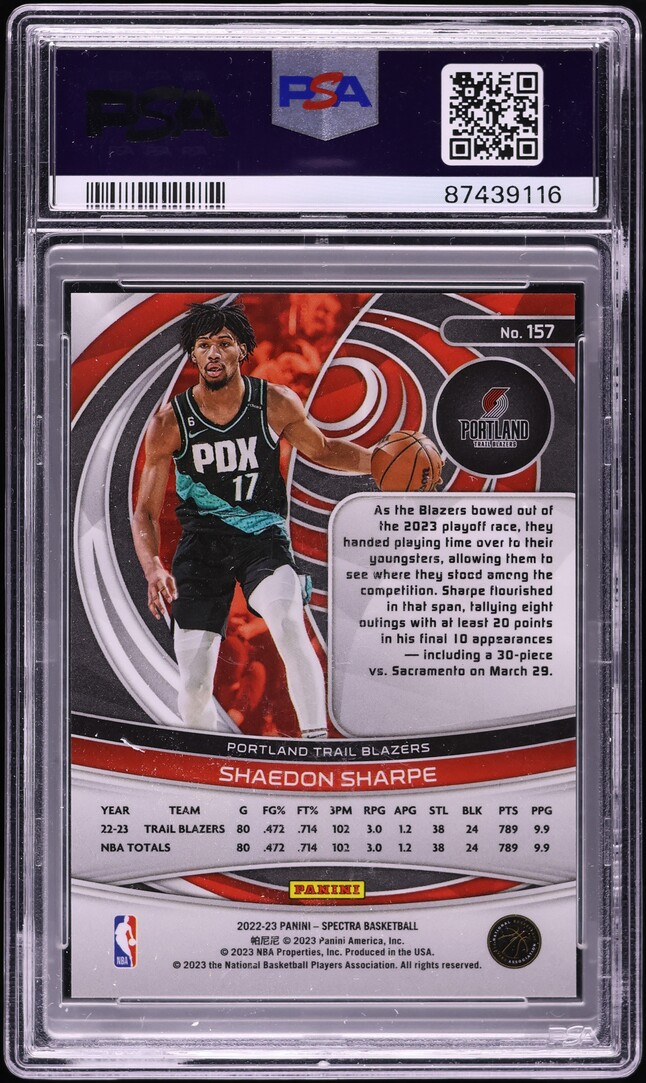 2022 Panini Spectra Shaedon Sharpe ROOKIE #157 PSA 10 GEM