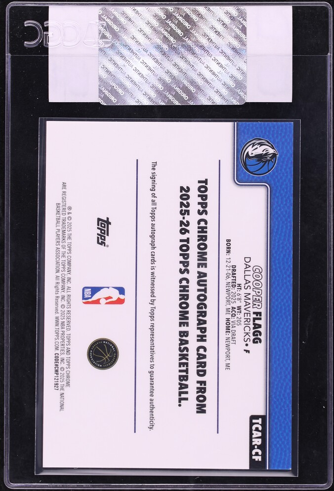 2025 Topps Chrome Black Geometric Refractor Cooper Flagg ROOKIE AUTO /10 #TCAR-CF CGC AUTH