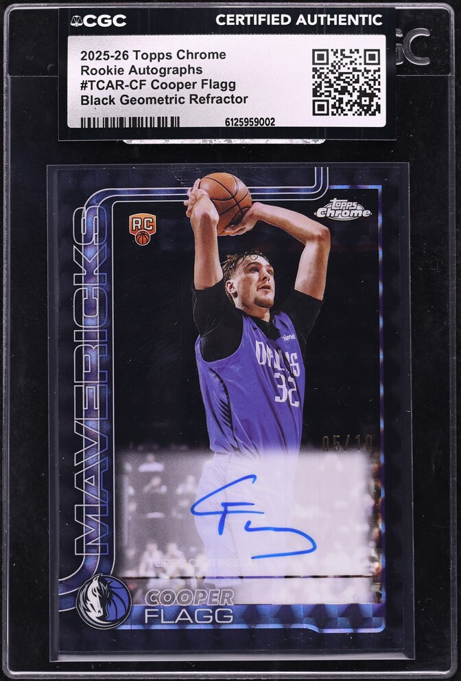 2025 Topps Chrome Black Geometric Refractor Cooper Flagg ROOKIE AUTO /10 #TCAR-CF CGC AUTH