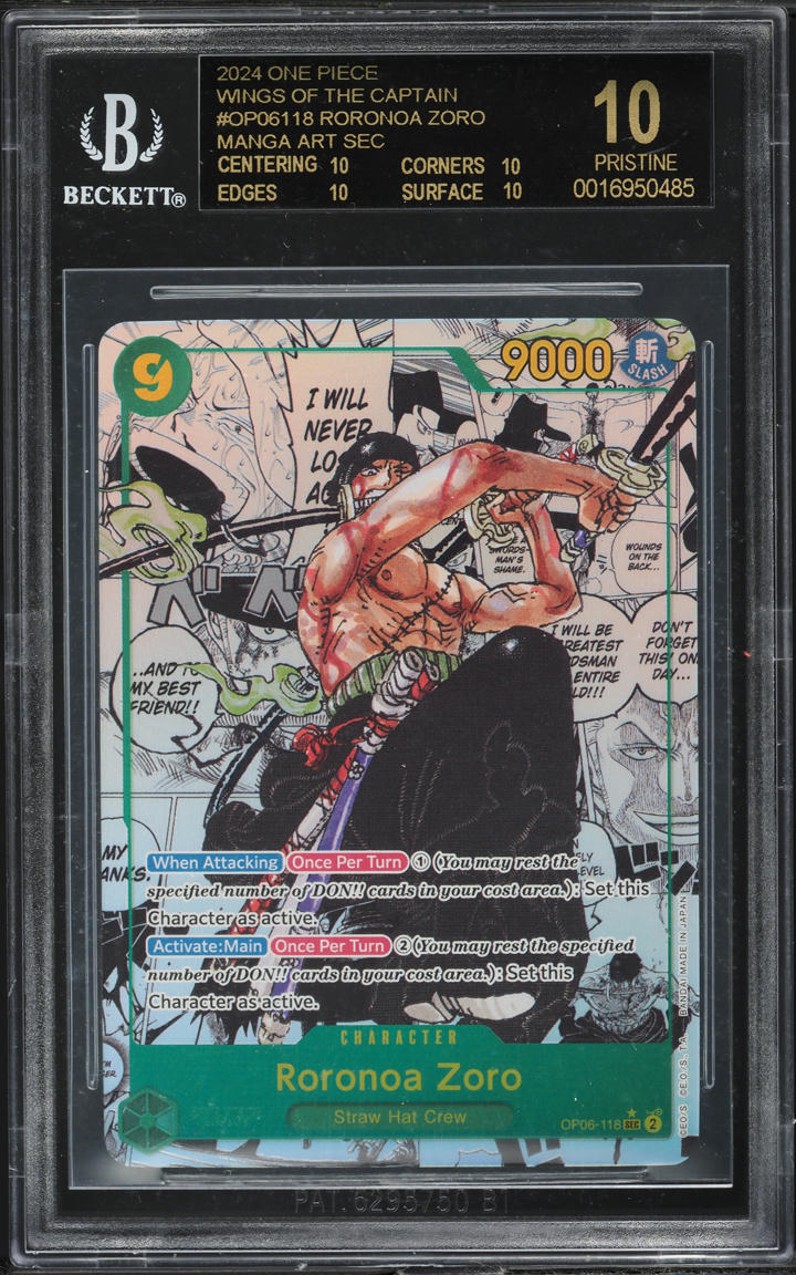 2024 One Piece Wings Of Captain Alt Art Roronoa Zoro #OP06-118 BGS 10 PRISTINE - Main Image