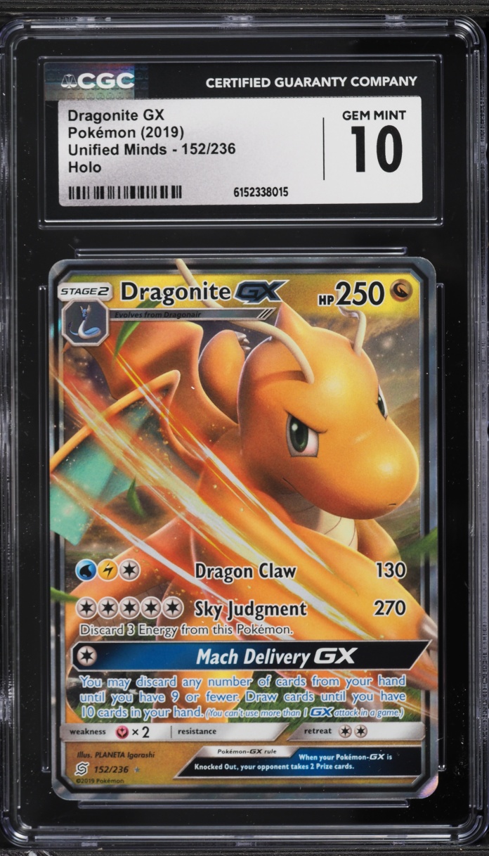 2019 Pokemon Sun & Moon Unified Minds Dragonite GX #152 CGC 10 GEM MINT
