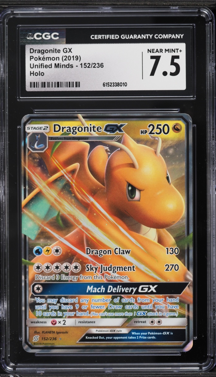 2019 Pokemon Sun & Moon Unified Minds Dragonite GX #152 CGC 7.5 NRMT+