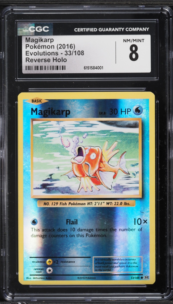 2016 Pokemon XY Evolutions Reverse Holo Magikarp #33 CGC 8 NM-MT