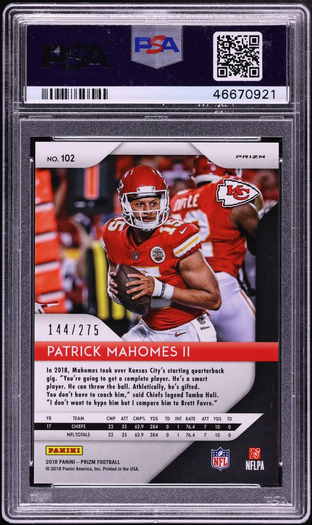 2018 Panini Prizm Hyper Prizms Patrick Mahomes II /275 #102 PSA 10 GEM MINT - Photo 2