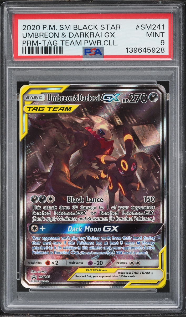 2020 Pokemon Sun & Moon Promo Tag Team Powers Alt Art Umbreon & Darkrai GX #SM241 PSA 9 MINT