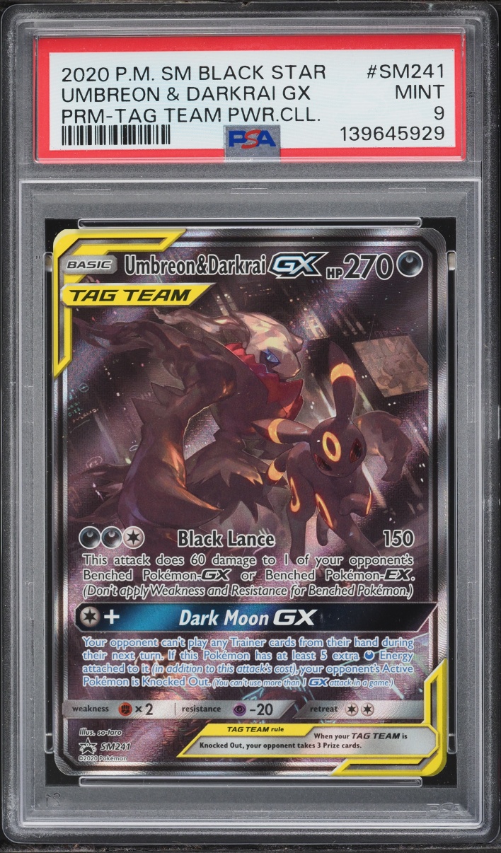 2020 Pokemon Sun & Moon Promo Tag Team Powers Alt Art Umbreon & Darkrai GX #SM241 PSA 9 MINT