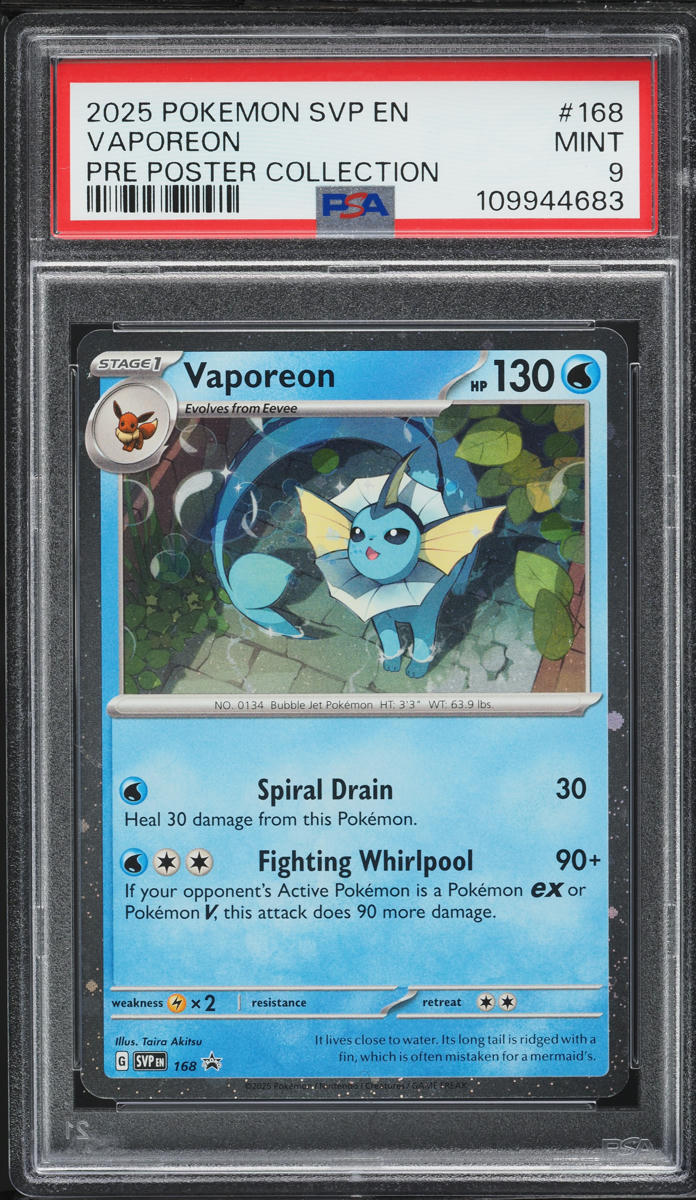 2025 Pokemon Scarlet & Violet Promo Pre Poster Collection Vaporeon #168 PSA 9 MINT