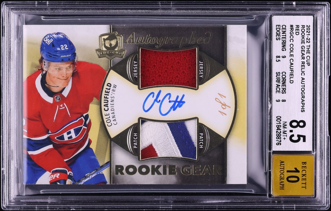 2021 Upper Deck The Cup Red Cole Caufield ROOKIE PATCH AUTO 1/1 #RG-CC BGS 8.5
