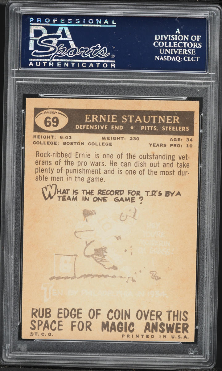 1959 Topps Football Ernie Stautner #69 PSA 7 NRMT