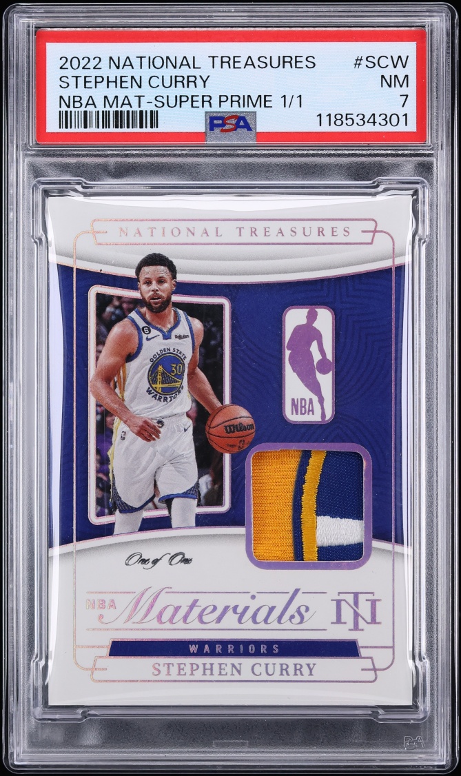 2022 National Treasures NBA Super Prime Stephen Curry PATCH 1/1 #SCW PSA 7 NRMT
