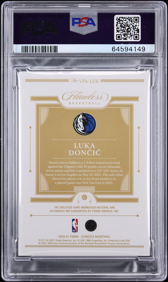 2020 Panini Flawless Vertical Luka Doncic PATCH AUTO DNA 10 /15 #VPALUK PSA 8 NM-MT - Photo 2