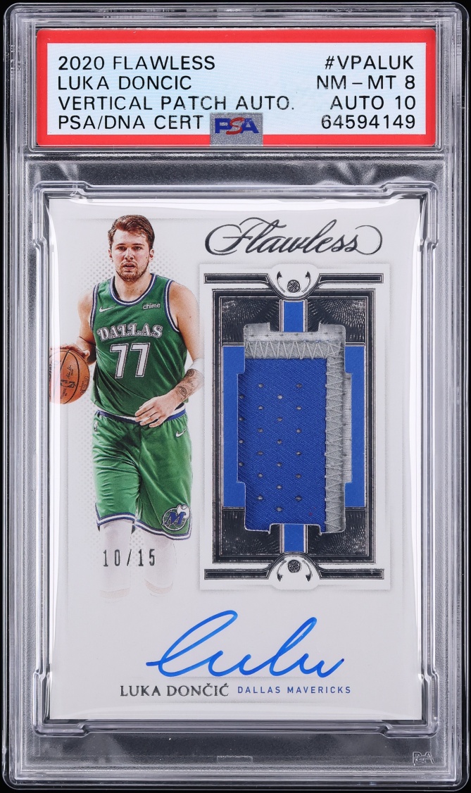 2020 Panini Flawless Vertical Luka Doncic PATCH AUTO DNA 10 /15 #VPALUK PSA 8 NM-MT