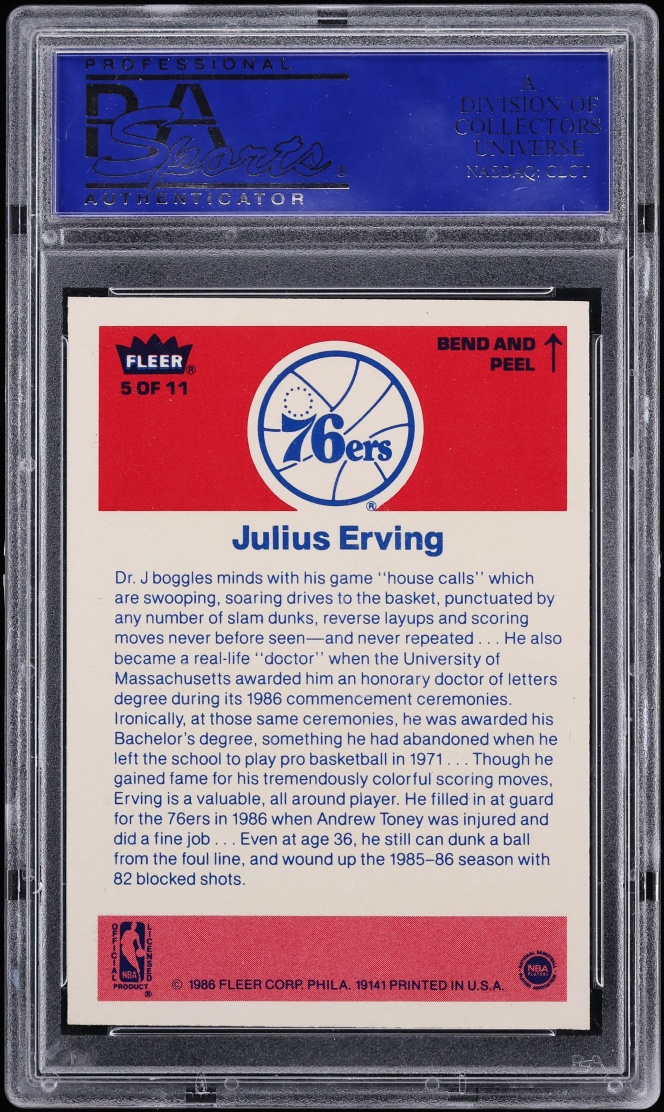1986 Fleer Sticker Julius Erving #5 PSA 9 MINT - Photo 2