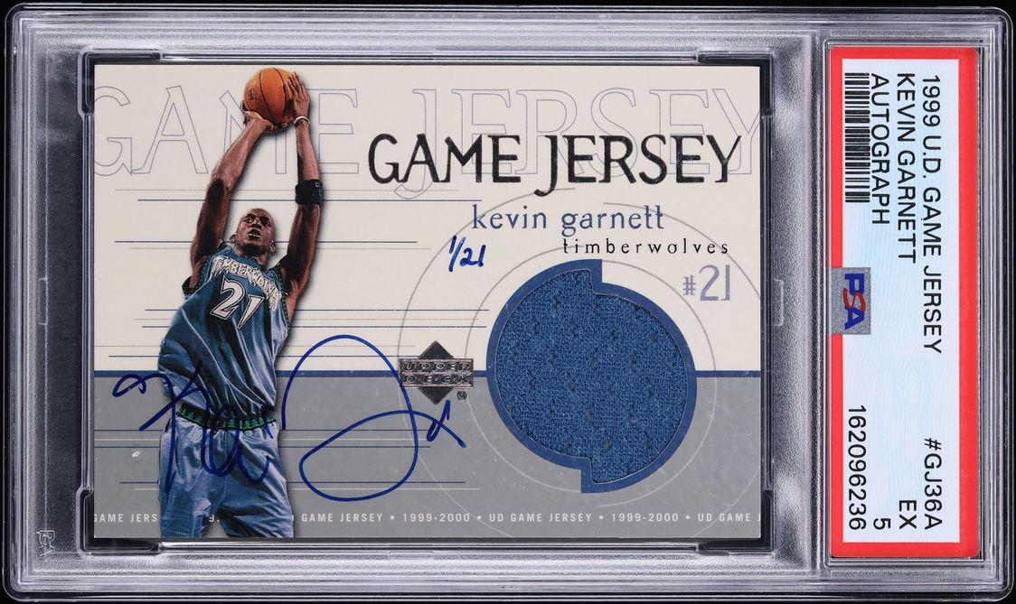 1999 Upper Deck Kevin Garnett PATCH AUTO 1/21 #GJ36A PSA 5 EX
