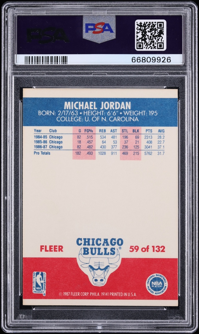 1987 Fleer Basketball Michael Jordan #59 PSA 8 NM-MT - Photo 2