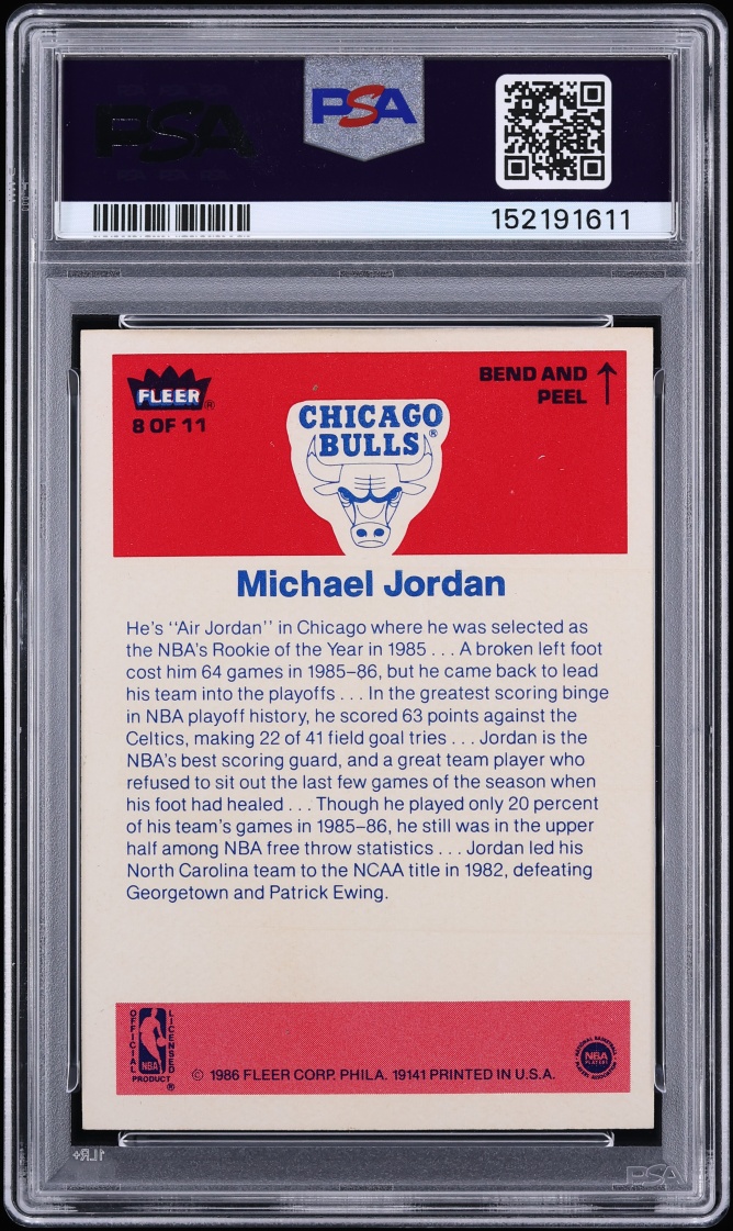 1986 Fleer Sticker Michael Jordan ROOKIE #8 PSA 4 VGEX - Photo 2