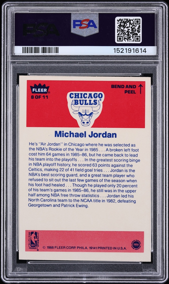1986 Fleer Sticker Michael Jordan ROOKIE #8 PSA 5 EX - Photo 2