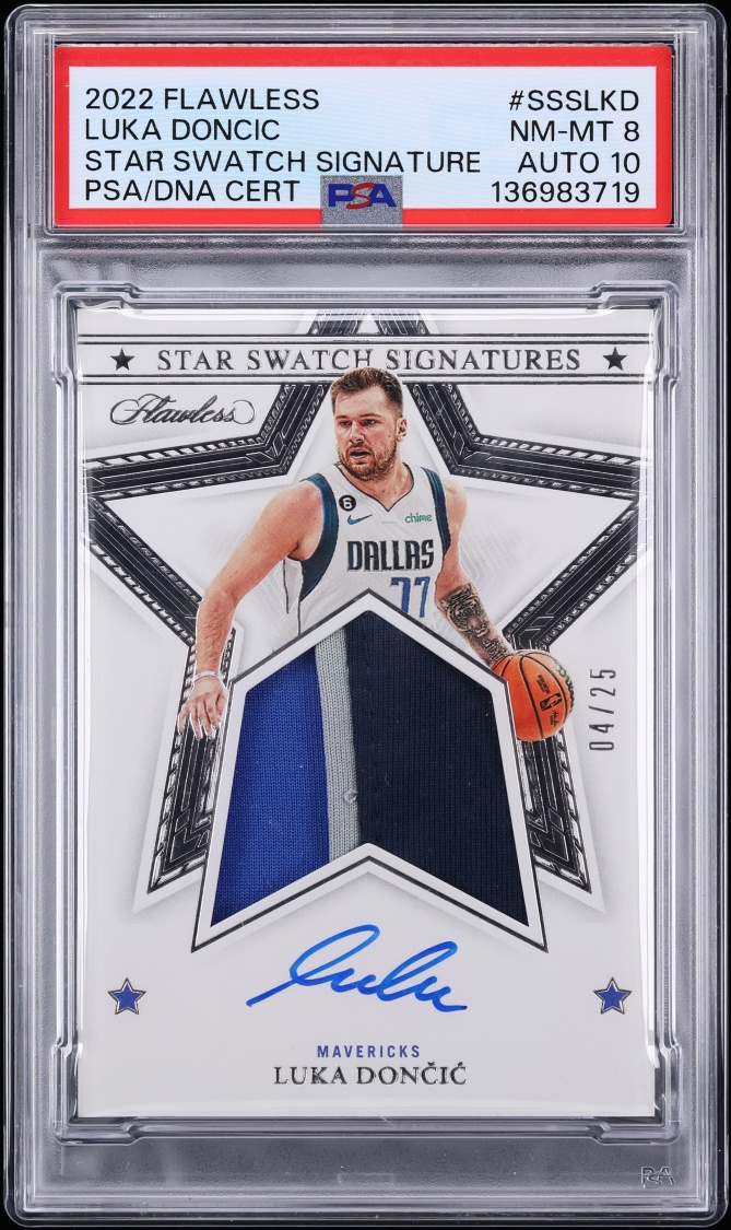 2022 Panini Flawless Star Swatch Luka Doncic PATCH AUTO DNA 10 /25 #SSSLKD PSA 8 NM-MT