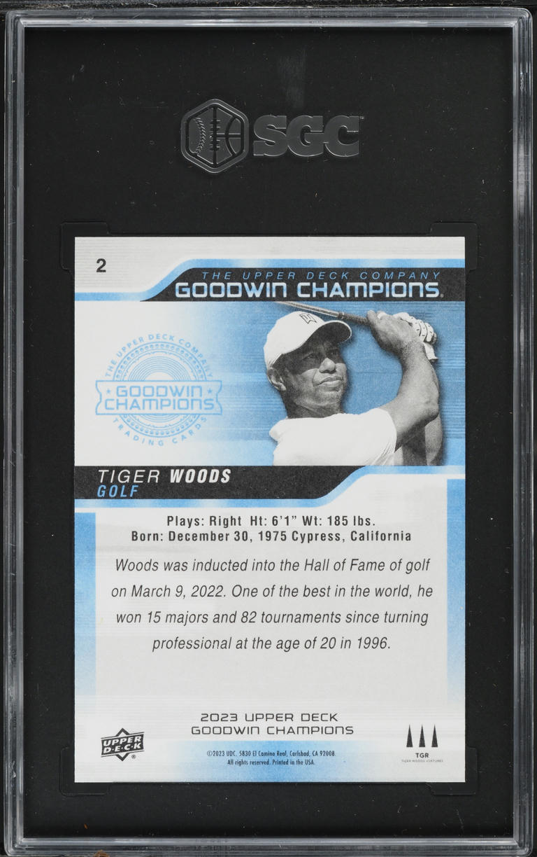 2023 Upper Deck Goodwin Champions Tiger Woods #2 SGC 10 GEM MINT