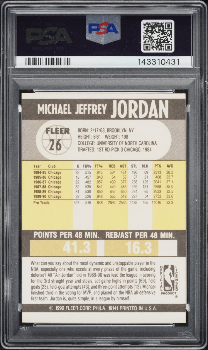 1990 Fleer Basketball Michael Jordan #26 PSA 8 NM-MT