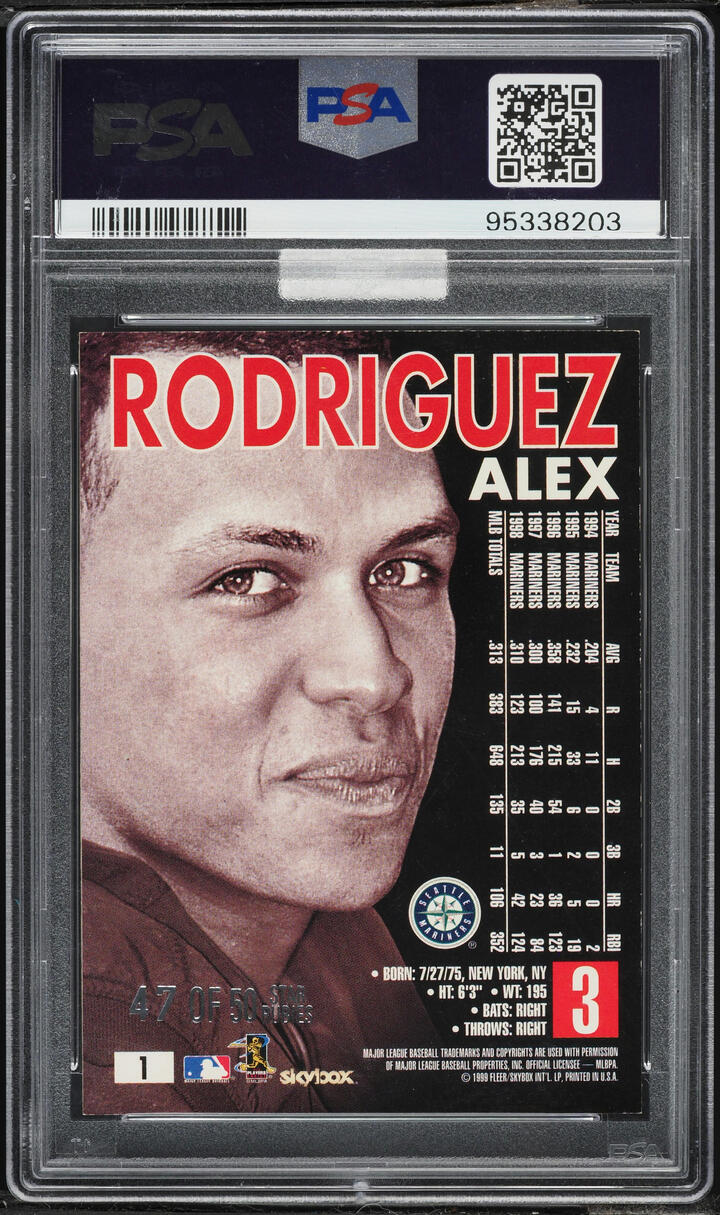 1999 Skybox Premium Star Rubies Alex Rodriguez /50 #1 MBA PSA 6 EXMT