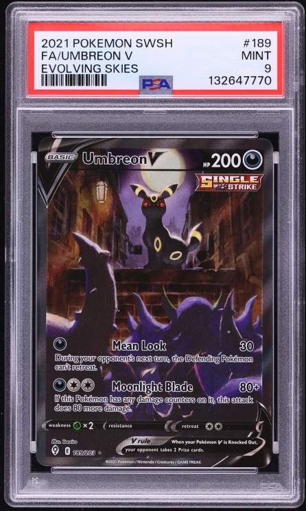 2021 Pokemon Sword & Shield Evolving Skies Alt Art Umbreon V #189 PSA 9 MINT
