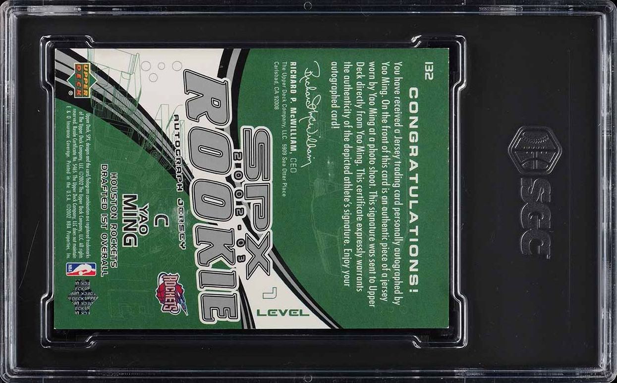 2002 SPx Basketball Yao Ming ROOKIE PATCH AUTO /999 #132 SGC 8.5 NM-MT+