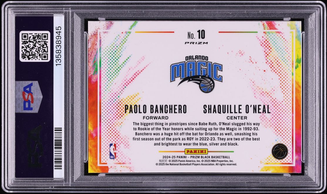 2024 Panini Prizm Black Color Blast Duals Paolo Banchero Shaquille O'Neal #10 PSA 10 GEM MINT