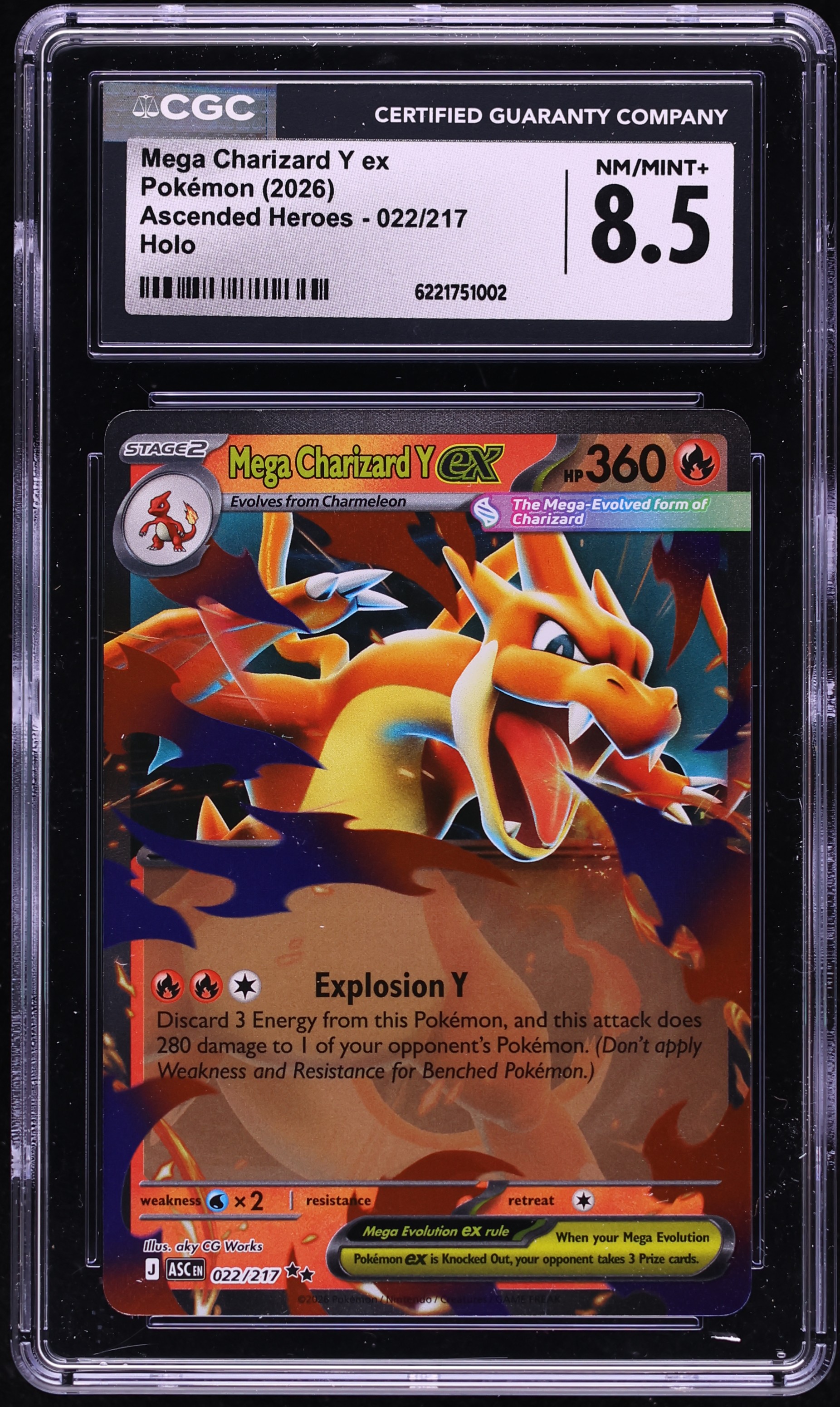 2026 Pokemon Mega Evolution Ascended Heroes Holo Mega Charizard Y EX #22 CGC 8.5 NM-MT+