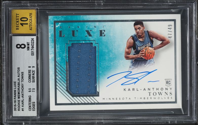2015 Panini Noir Karl-Anthony Towns ROOKIE PATCH AUTO /99 #231 PSA