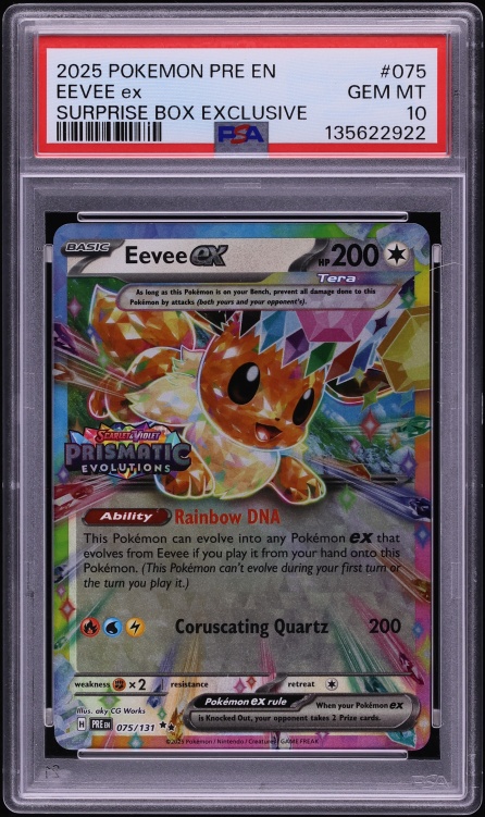 2025 Pokemon Scarlet & Violet Prismatic Evolutions Surprise Box Holo Eevee ex #75 PSA 10 GEM