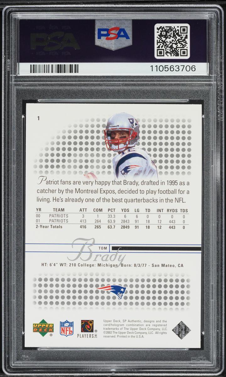 2002 SP Authentic Tom Brady #1 PSA 7 NRMT