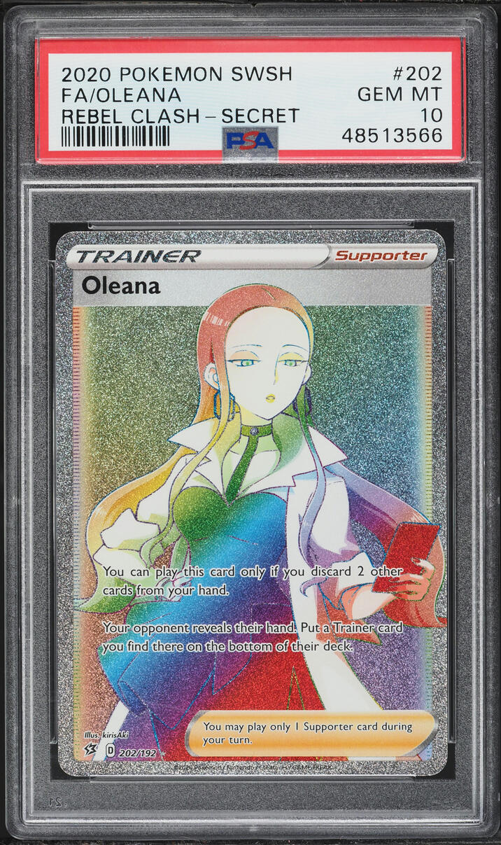 2020 Pokemon Sword & Shield Rebel Clash Rainbow Rare Oleana #202 PSA 10 GEM MINT