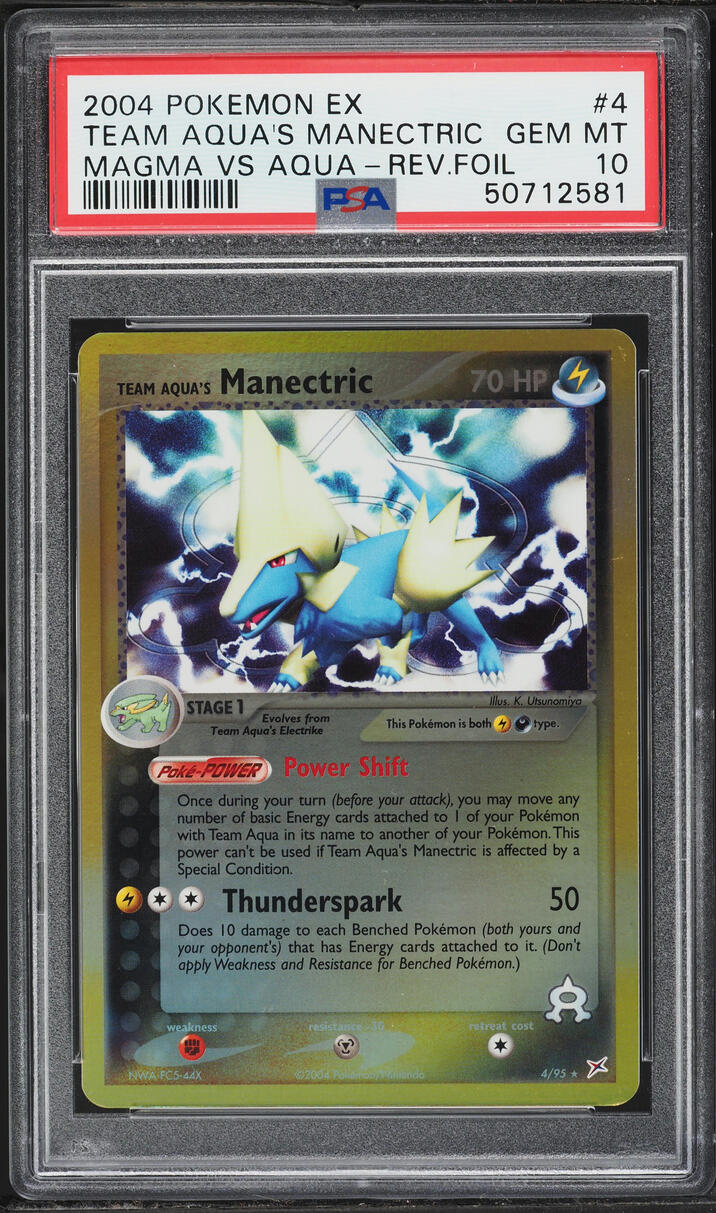 2004 Pokemon EX Team Magma Vs Aqua Reverse Holo Team Aqua's Manectric #4 PSA 10 GEM MINT