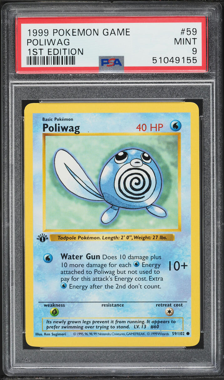 1999 Pokemon Base Set Shadowless 1st Edition Poliwag #59 PSA 9 MINT